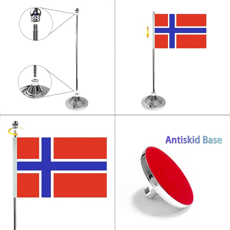 WXTWK 2 Pack Norway Flag Norwegian Desk Flag Small Mini Norwegian Table Flags With Stand Base,Home Office Festival Events Celebration Decorations - Image 3